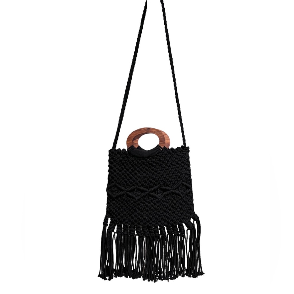Macrame Danielle Nicole Handbag Black Woven Purse - image 3